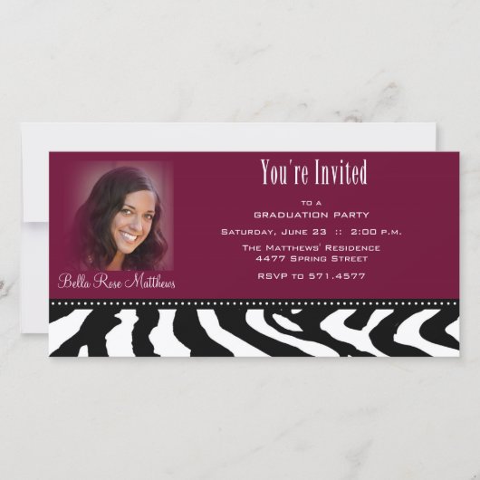 卒業式ブラックゼブラフォトカード 案内状 (正面)