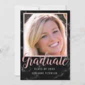 卒業式ブラックマーブルバラスクリプトフォト 案内状 (正面)