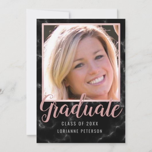 卒業式ブラックマーブルバラスクリプトフォト 案内状 (正面)