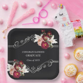 卒業式ブラックレかわいらしッドローゼズライリー ペーパープレート (パーティー)