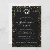 卒業式ブラック金ゴールドグリッターダスト 招待状 (正面)