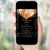 卒業式ブラック金ゴールドグリッターバルーン 招待状