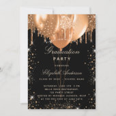 卒業式ブラック金ゴールドグリッターバルーン 招待状 (正面)