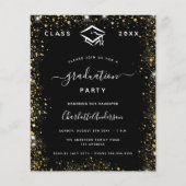 卒業式ブラック金ゴールドグリッター予算の招待 チラシ (正面)
