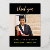 卒業式ブラック金ゴールドフォトフォイルサンキューカード 箔招待状 (正面)
