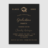 卒業式ブラック金ゴールドミニマリスト マグネット招待状 (正面)