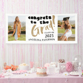 卒業式ブラック&金ゴールド卒業式パーティーへのおめでとう 横断幕