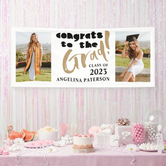 卒業式ブラック&金ゴールド卒業式パーティーへのおめでとう 横断幕 (パーティー)