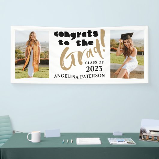 卒業式ブラック&金ゴールド卒業式パーティーへのおめでとう 横断幕 (トレードショー)
