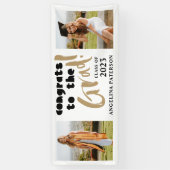 卒業式ブラック&金ゴールド卒業式パーティーへのおめでとう 横断幕 (縦)