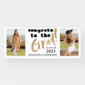 卒業式ブラック&金ゴールド卒業式パーティーへのおめでとう 横断幕 (横)