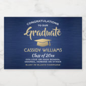 卒業式ブラッシュドネイビーブルー金ゴールドホワイトミニスプリット スパークリングワインラベル (シングルラベル)