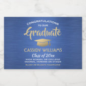 卒業式ブラッシュブルー金ゴールドとホワイトミニスプリット スパークリングワインラベル (シングルラベル)