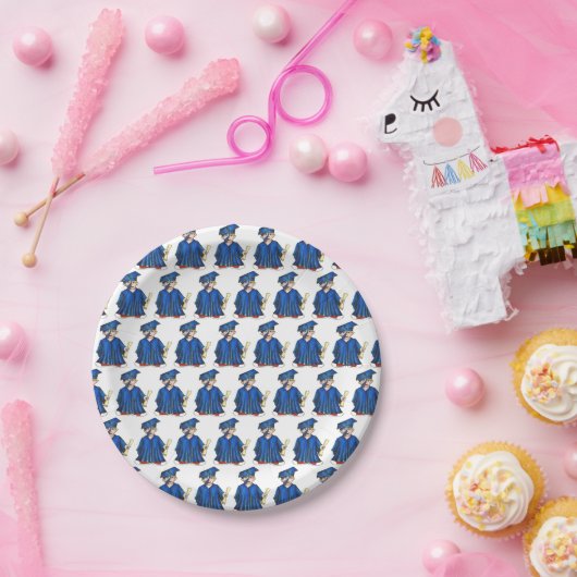 卒業式ブルーキャップガウン卒業証書 ペーパープレート (パーティー)