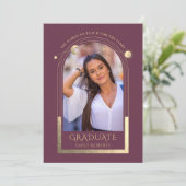 卒業式プラム金ゴールド太陽ムーンスターズグラッド写真 招待状 (スタンド正面)