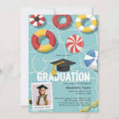 卒業式プールパーティー高等学校写真 招待状 (正面)