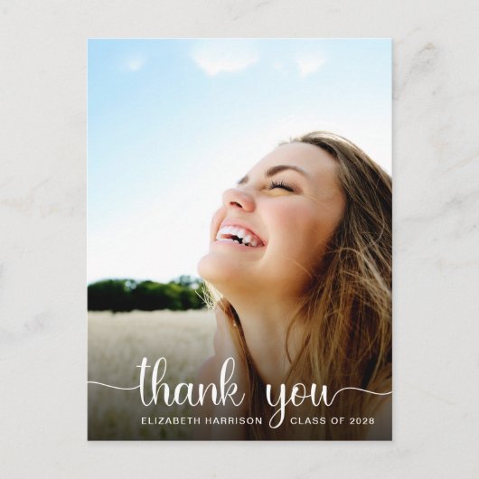 卒業式ホワイトスクリプトフォトオーバーレイ ポストカード (正面)