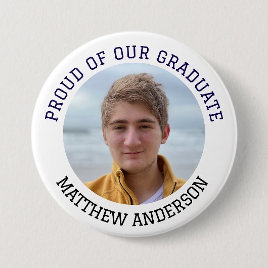卒業式ボタンと大学院写真名 缶バッジ (正面)