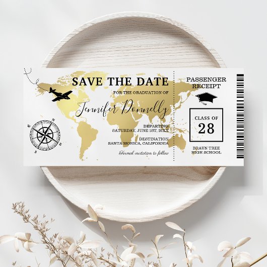 卒業式ボーディングパス世界地図 セーブザデート