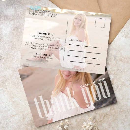 卒業式ミニマリスト2枚フォトシンプルーありがとう ポストカード