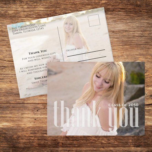 卒業式ミニマリスト2枚フォトシンプルーありがとう ポストカード