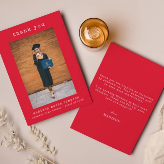 卒業式ミニマルシンプルリスト写真ありがとう ノートカード