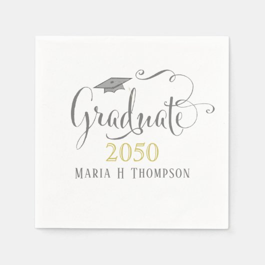 卒業式ミニマルモダンリストモルタルボード金ゴールド スタンダードカクテルナプキン (正面)