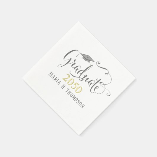 卒業式ミニマルモダンリストモルタルボード金ゴールド スタンダードカクテルナプキン (角)