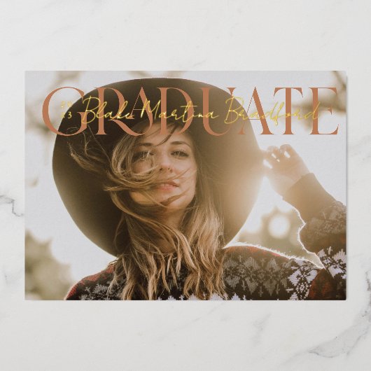 卒業式ミュートされたセリフの卒業写真 箔招待状 (正面)