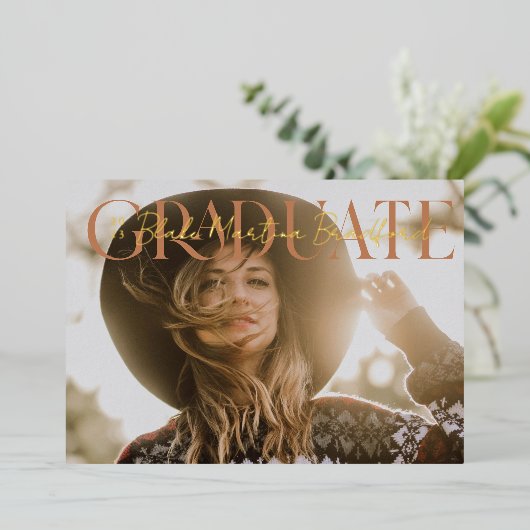 卒業式ミュートされたセリフの卒業写真 箔招待状 (立ち正面)