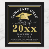 卒業式メタル金ゴールドキャップ学年黒番 ワインラベル (シングルラベル)