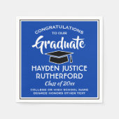 卒業式モダンおめでとう王室のブルーとホワイト スタンダードカクテルナプキン (正面)