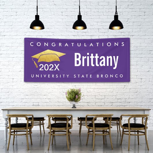 卒業式モダンはっきりした金ゴールドキャップ(紫) 横断幕