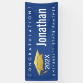 卒業式モダンはっきりした金ゴールドキャップNavy Blue 横断幕 (縦)