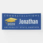 卒業式モダンはっきりした金ゴールドキャップNavy Blue 横断幕 (横)