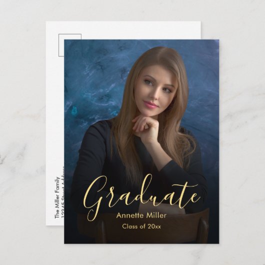 卒業式モダンエレガント追加フォトアナウンスメント ポストカード (正面/裏面)