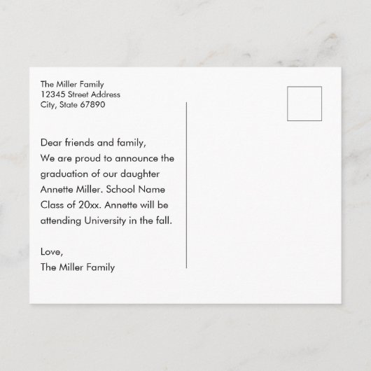 卒業式モダンエレガント追加フォトアナウンスメント ポストカード (裏面)
