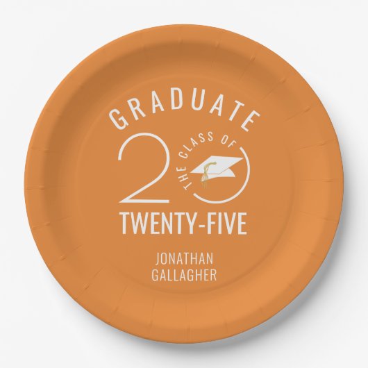 卒業式モダンオレンジスタイリスト学年 ペーパープレート (正面)