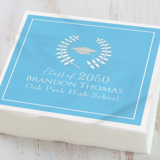 卒業式モダンカエレガントロライナ青カスタム スタンダードカクテルナプキン