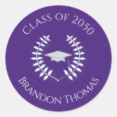 卒業式モダンクラシックローレルシンプル紫 ラウンドシール (正面)