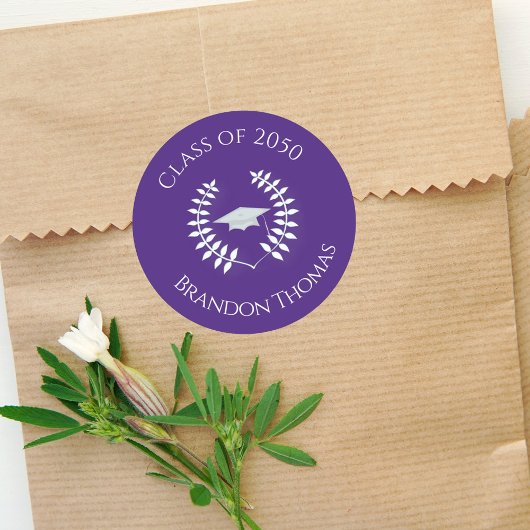 卒業式モダンクラシックローレルシンプル紫 ラウンドシール