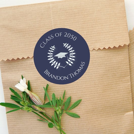 卒業式モダンクラシックローレルネイビーブルー ラウンドシール