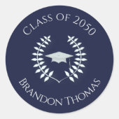 卒業式モダンクラシックローレルネイビーブルー ラウンドシール (正面)