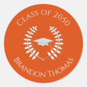 卒業式モダンクラシックローレルブライトオレンジ ラウンドシール (正面)