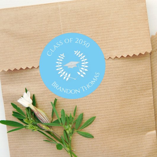 卒業式モダンクラシックローレルライトブルー ラウンドシール
