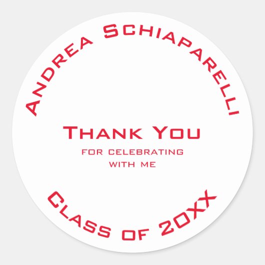 卒業式モダンシンプル赤カスタム ラウンドシール (正面)