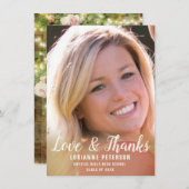 卒業式モダンスクリプト素朴バラ写真 サンキューカード (正面/裏面)