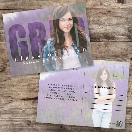 卒業式モダンタイポグラフィシンプル2枚 ポストカード