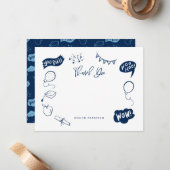 卒業式モダンドードルネイビーブルー ノートカード (正面/裏面インサイチュ)