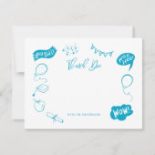 卒業式モダンドードルブルーイエローサンキュー ノートカード (正面)